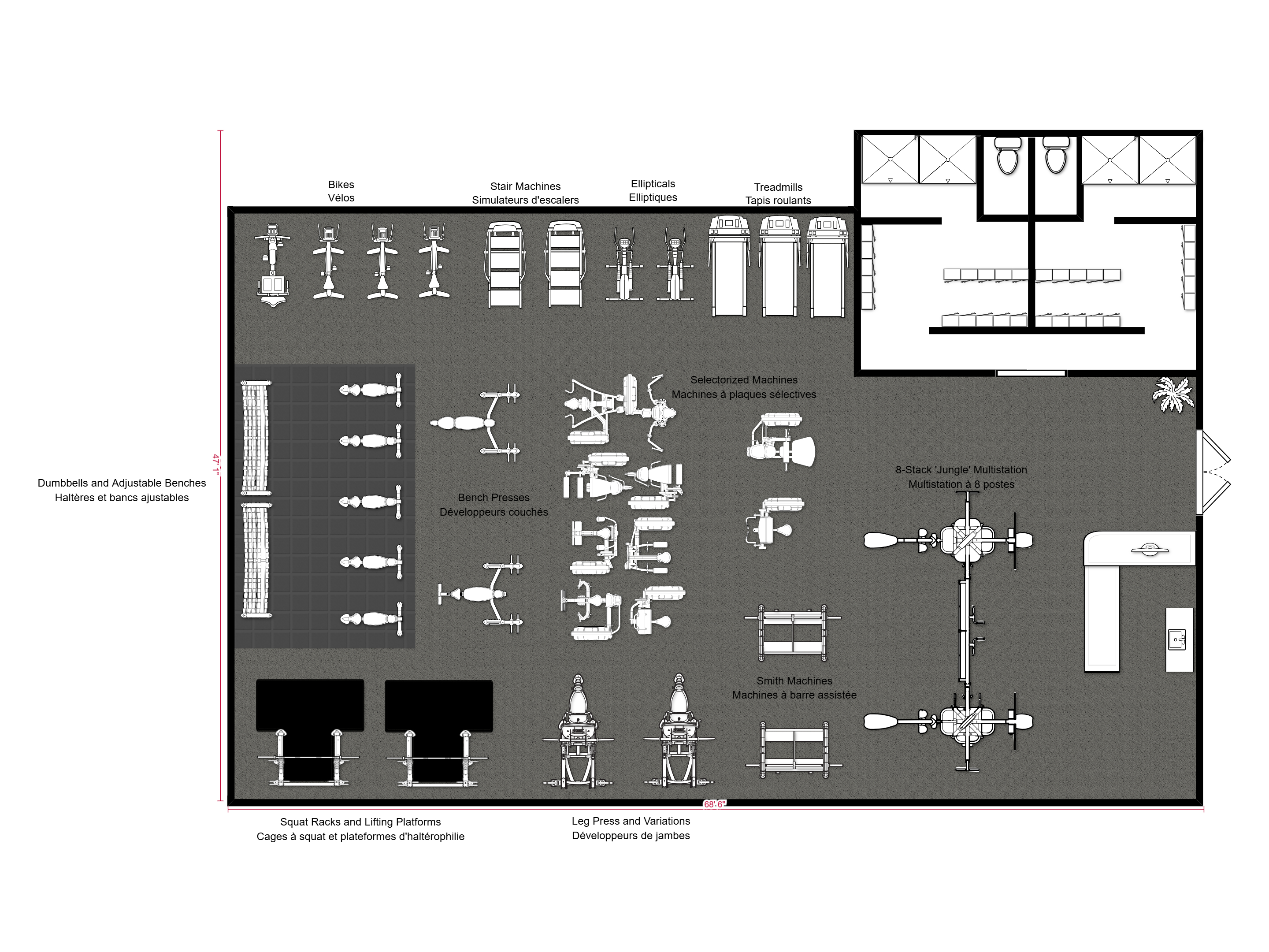 Exemple de plan d'aménagement de gym commercial