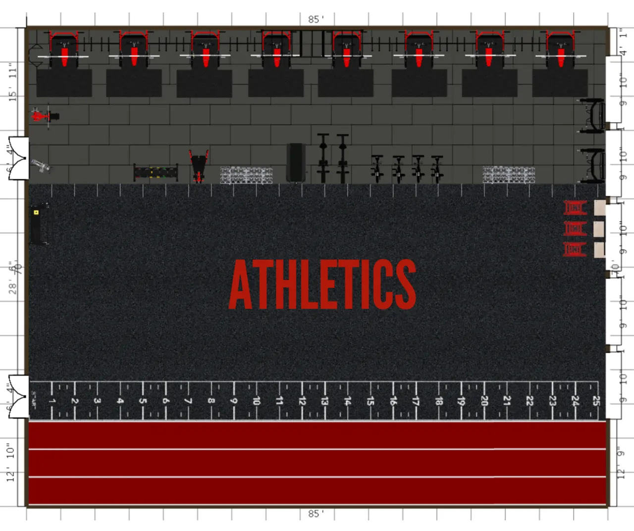 Exemple d'aménagement de salle athlétique multisport 6 000 pi²