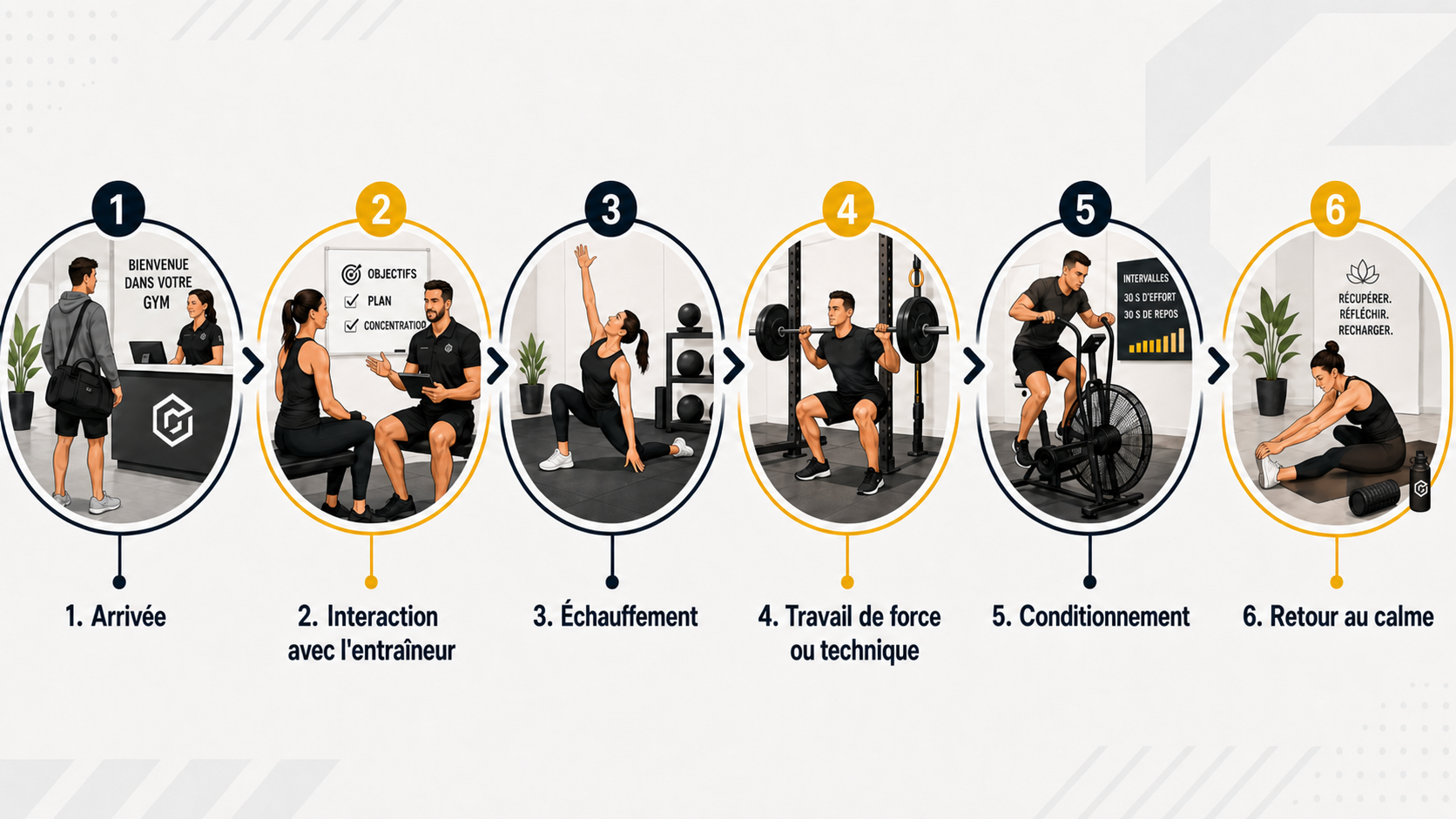 Diagramme de circulation client dans un gym boutique
